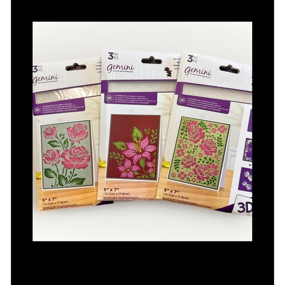Gemini Crafters Companion 3D Embossing Folder Stencil Lot 3 Floral 5x7 Rose Lily